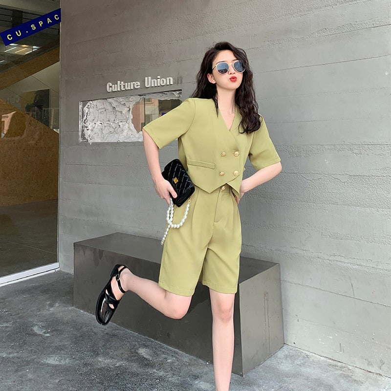 Fashion Office Short Sets Women Korean Loose Two Piece Suits Summer Thin - MERGE.DAY.1.FREESTYLE