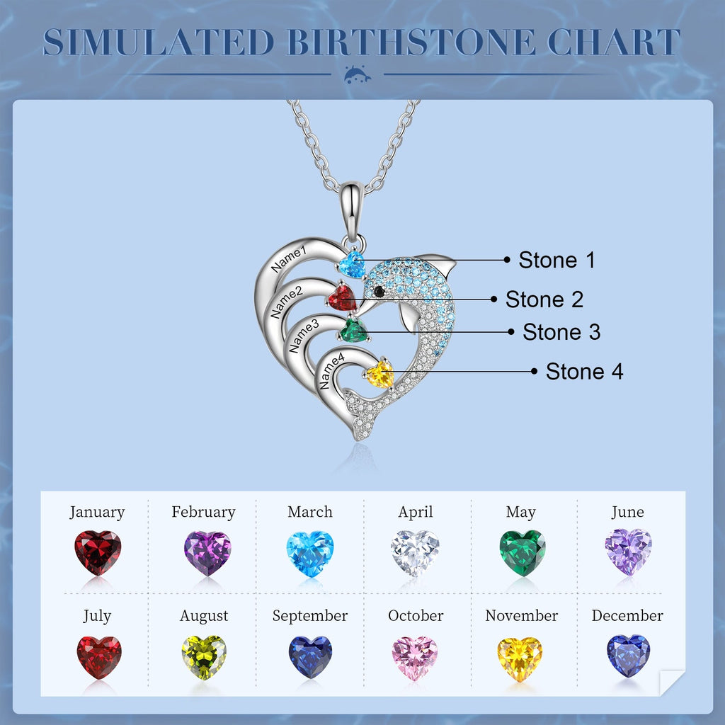 Delicate Dolphin 2-8 Name Necklace Customized Heart Pendant - MERGE.DAY.1.FREESTYLE
