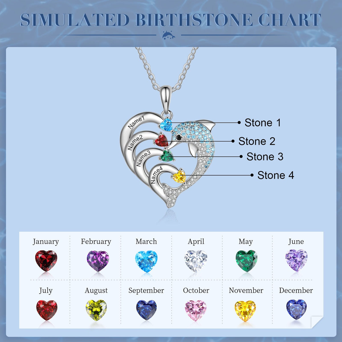 Delicate Dolphin 2-8 Name Necklace Customized Heart Pendant - MERGE.DAY.1.FREESTYLE