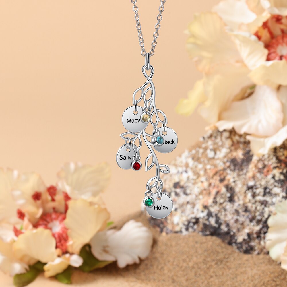 Women Customized Birthstone Family Tree Name Necklace - MERGE.DAY.1.FREESTYLE