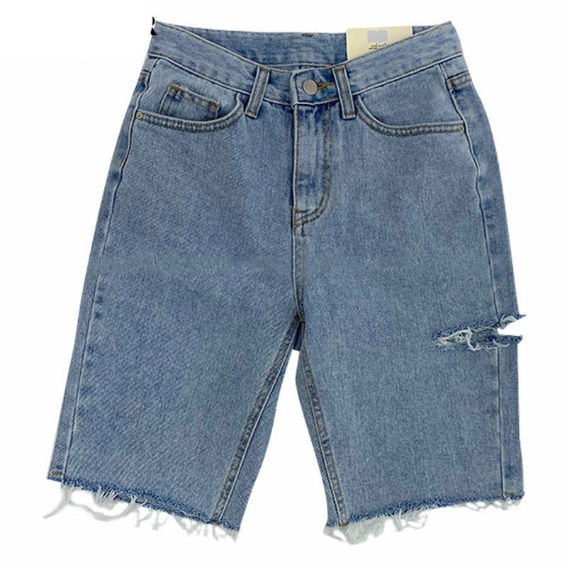 Women High Waist Riped Button Up Female Denim Shorts Jeans - MERGE.DAY.1.FREESTYLE