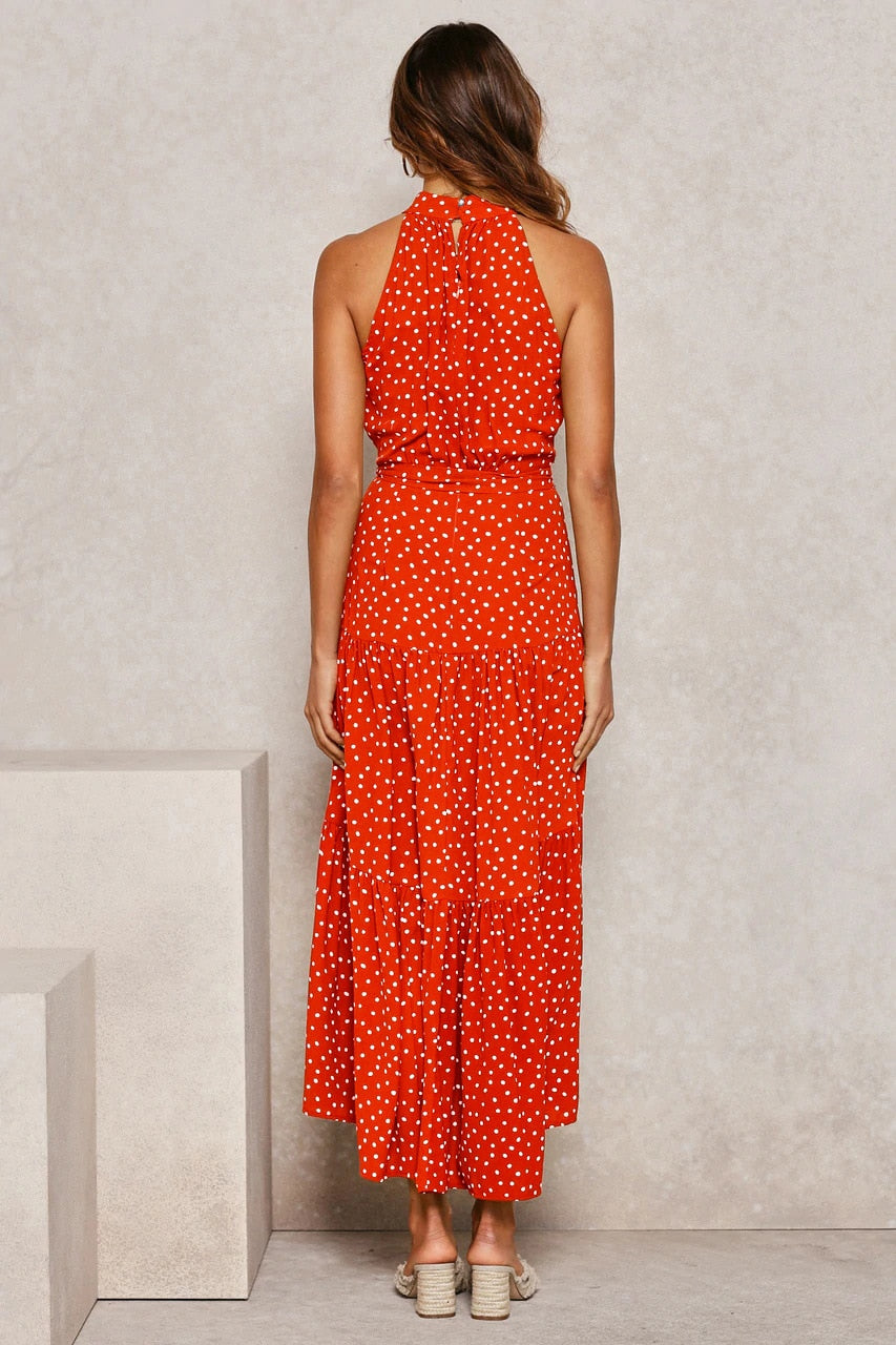 Summer Long Dress Polka Dot Casual Dresses Black Sexy Halter Strapless Sundress Vacation - MERGE.DAY.1.FREESTYLE