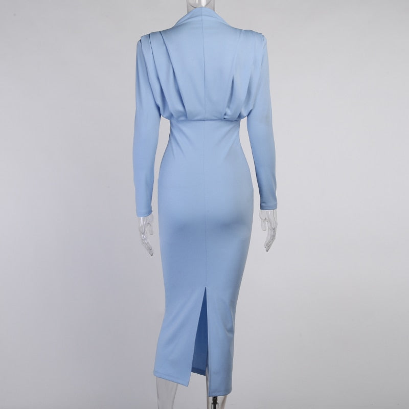 Elegant Women Dress Stand Collar Slim Waist Solid Ankle Length Autumn Long Sleeve Dress - MERGE.DAY.1.FREESTYLE