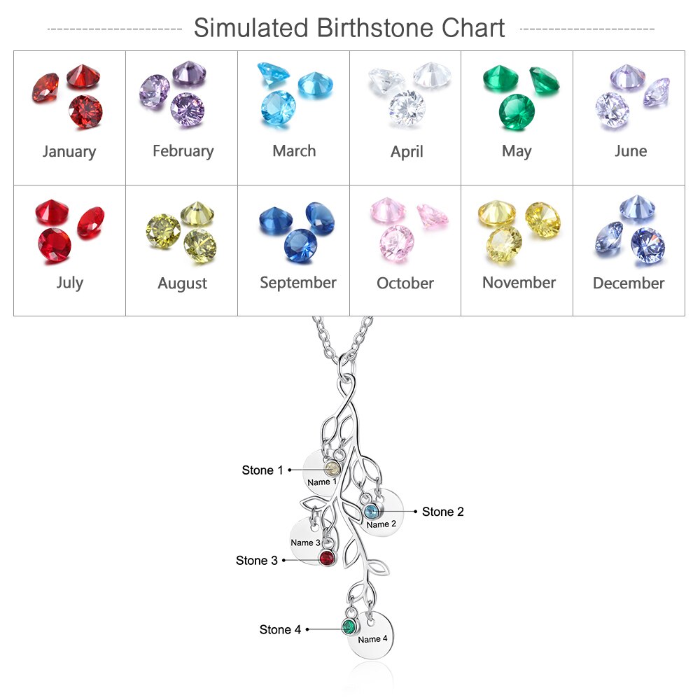 Women Customized Birthstone Family Tree Name Necklace - MERGE.DAY.1.FREESTYLE