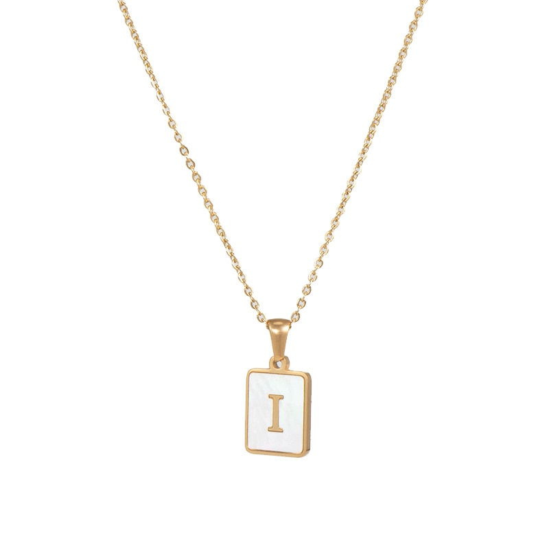 18K Golden Chain Necklaces Male Square Natural Shell Initial Letters Pendant Stainless Steel Jewelry - MERGE.DAY.1.FREESTYLE