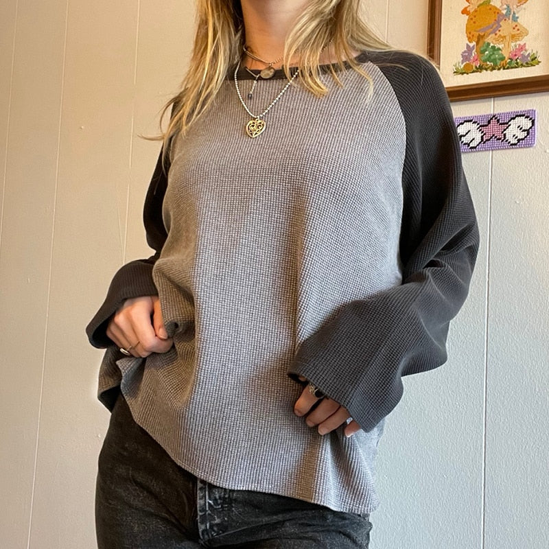 Patchwork T Shirt Knitted Harajuku Vintage Pullovers Casual Basic Kawaii Tee - MERGE.DAY.1.FREESTYLE