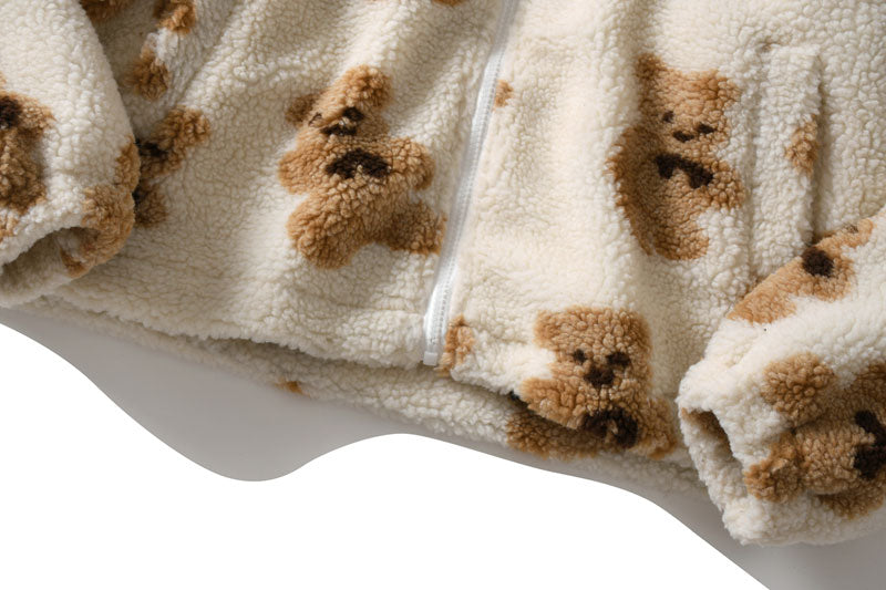 Hip Hop Men Women Fashion Bear Print Full Zip Hooded Coat Tops Outwear - MERGE.DAY.1.FREESTYLE