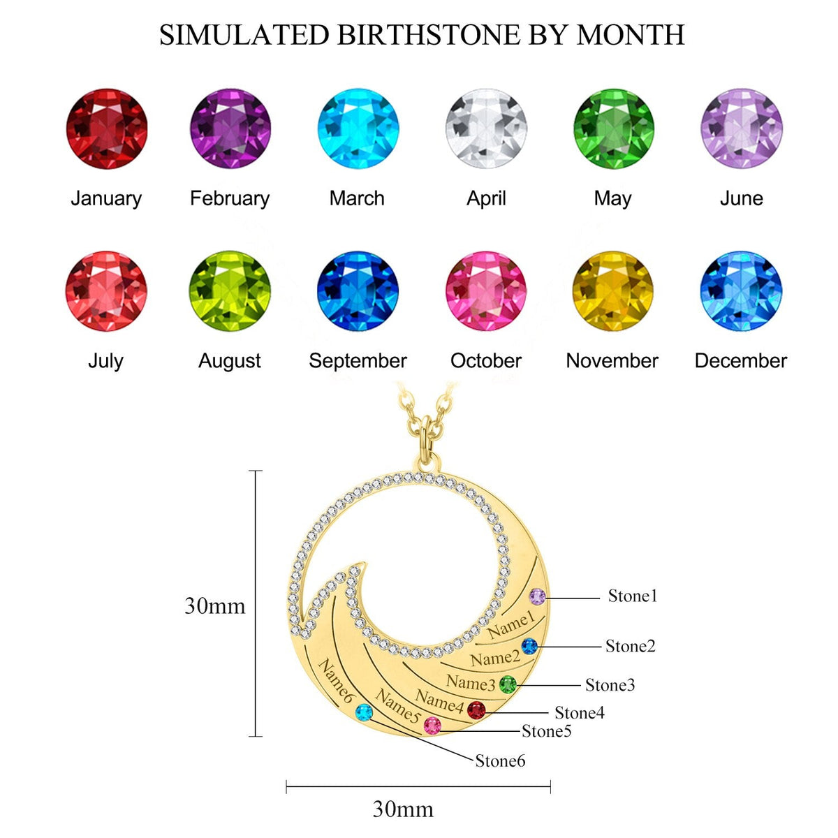 Personalized Name Necklace Pendant For Women Birthstone Crystal Necklaces Wave - MERGE.DAY.1.FREESTYLE