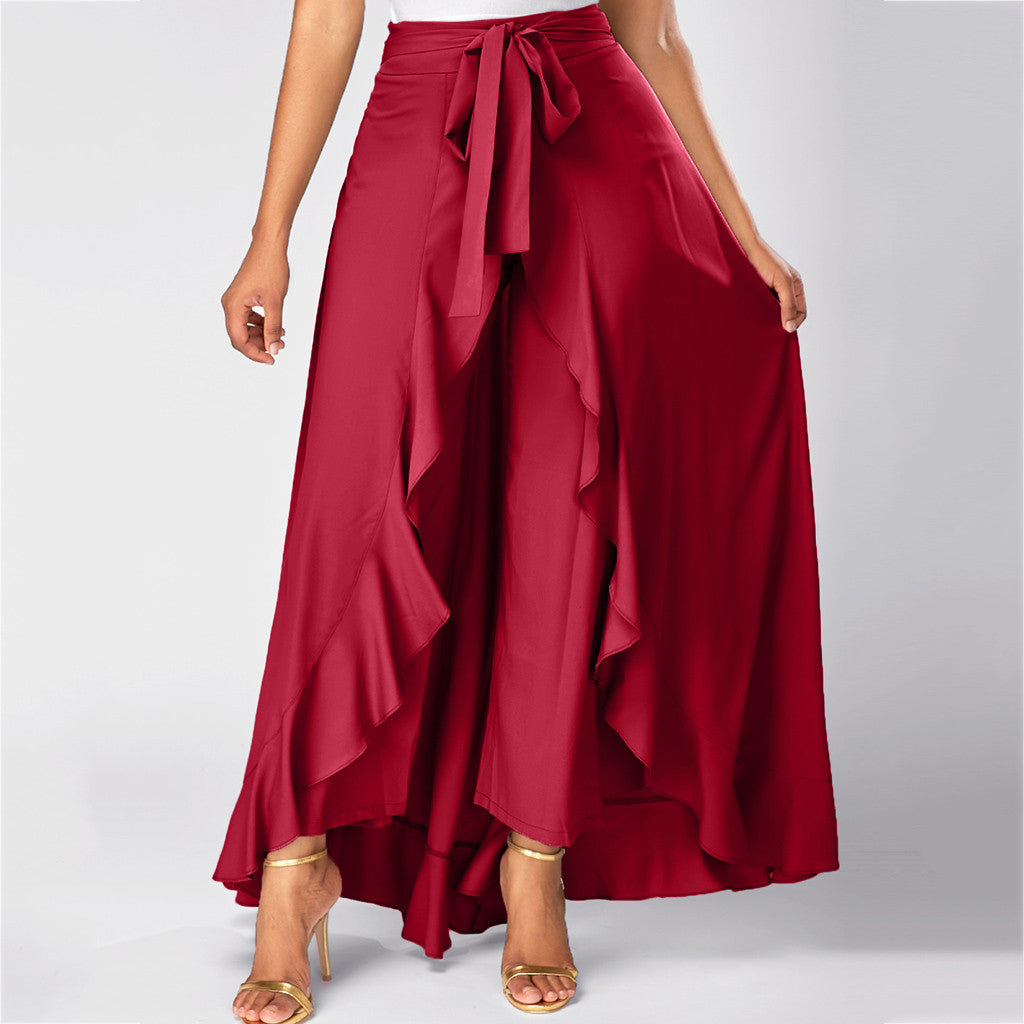 Women Pants Causal Ruffle Drawstring TrouserHigh Waist Loose Dancing Outfits Palazzo Skirt - MERGE.DAY.1.FREESTYLE
