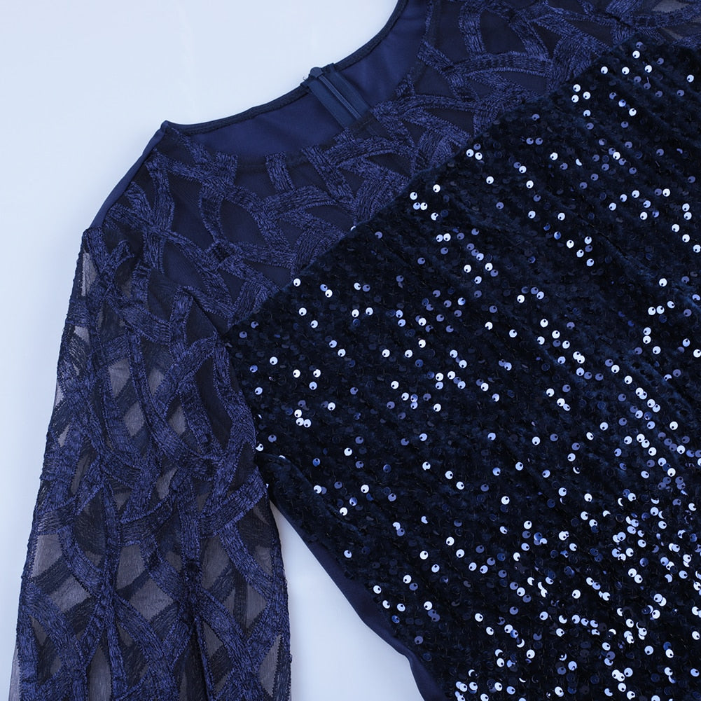 Elegant Sequin Evening Party Dresses 2022 Spring Mesh Patchwork Casual Midi Dress - MERGE.DAY.1.FREESTYLE