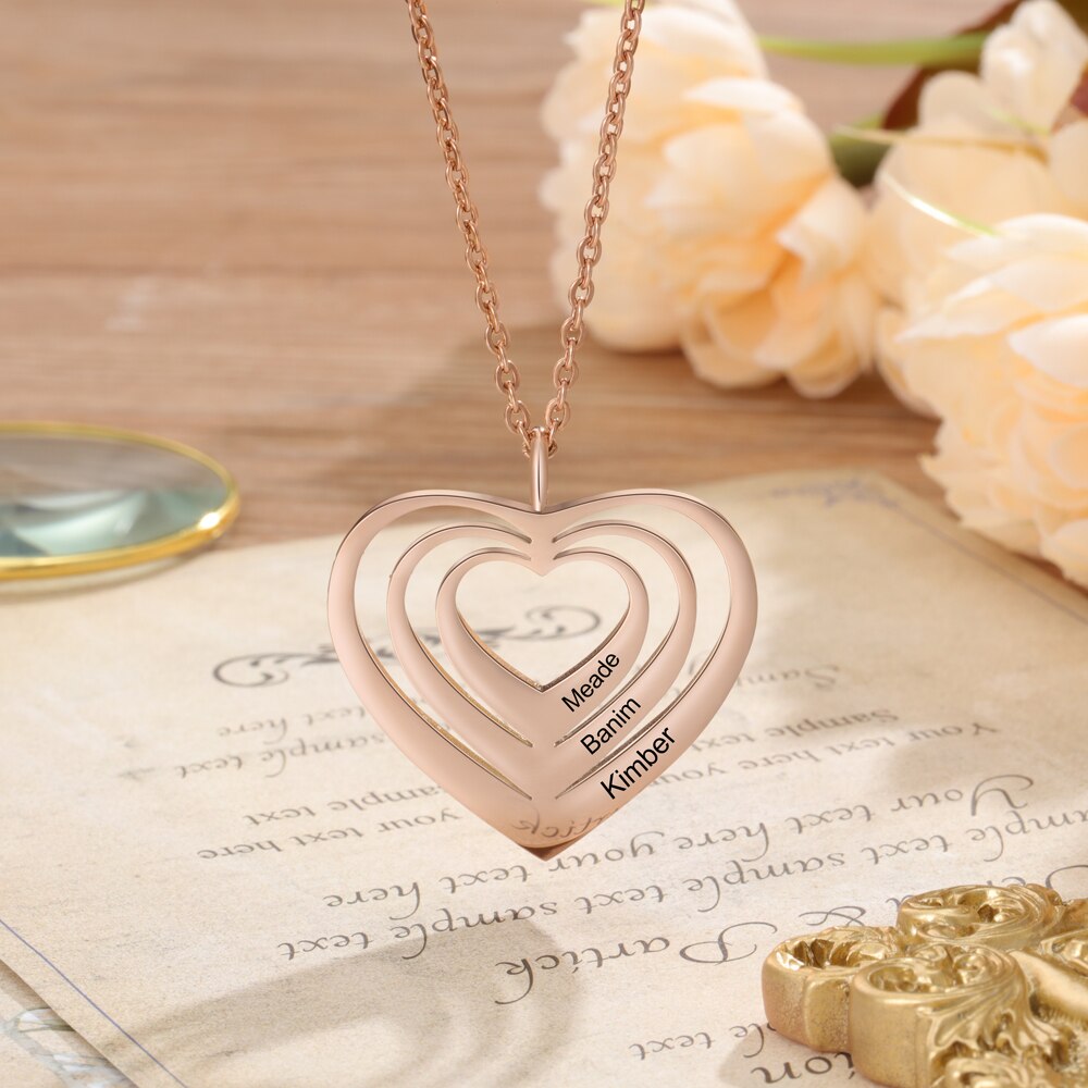 Customized 3 Hearts Pendant Personalized Engraving Name Necklaces - MERGE.DAY.1.FREESTYLE