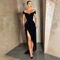 Summer Short Sleeve High Split Formal Evening Dress Women Solid Bodycon Long Dresses - MERGE.DAY.1.FREESTYLE