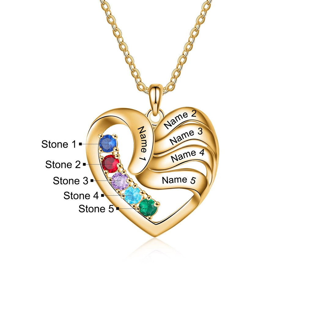 2-5 Names Customized Birthstone Fashion Memorial Heart Necklace - MERGE.DAY.1.FREESTYLE