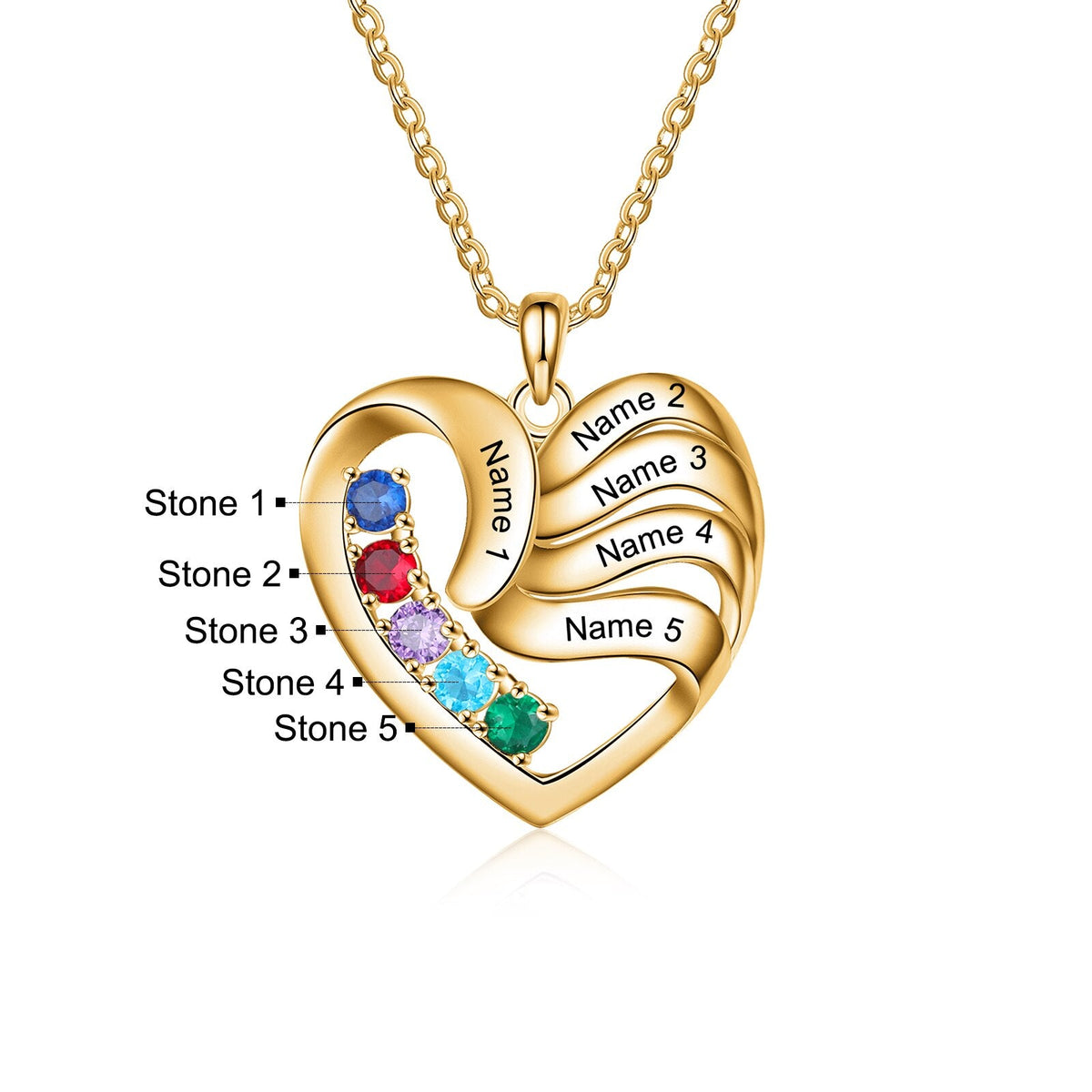 2-5 Names Customized Birthstone Fashion Memorial Heart Necklace - MERGE.DAY.1.FREESTYLE