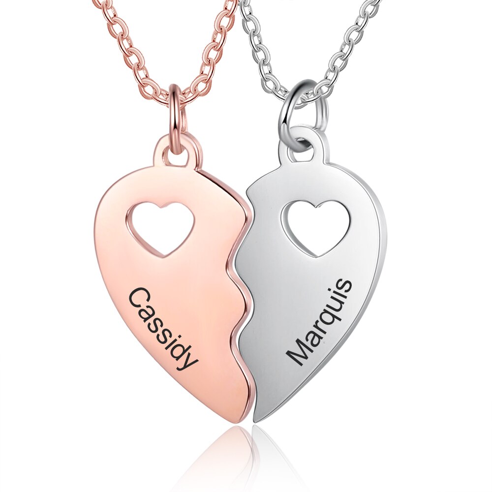 Name Engraving BFF Necklace Customized Rose Gold Silver Color Heart Couple Pendants - MERGE.DAY.1.FREESTYLE