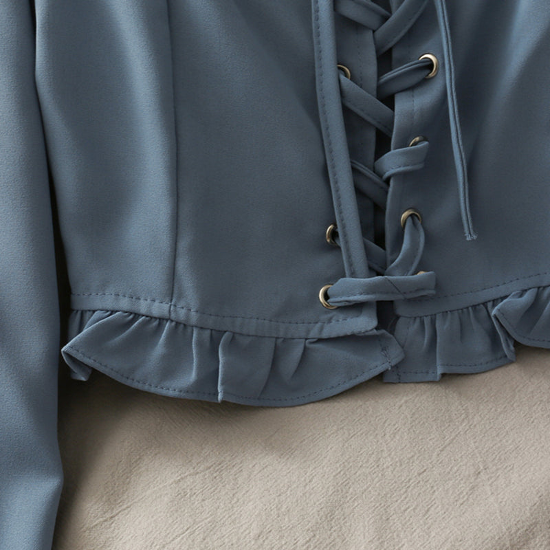 French Bandage Off Shoulder Ruffle Top Female Elegant Long Sleeve Shirt Y2k - MERGE.DAY.1.FREESTYLE