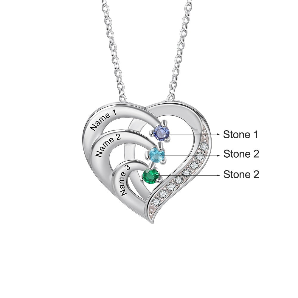 Family Name Heart Necklaces for Women Birthstone Engraving Necklace - MERGE.DAY.1.FREESTYLE