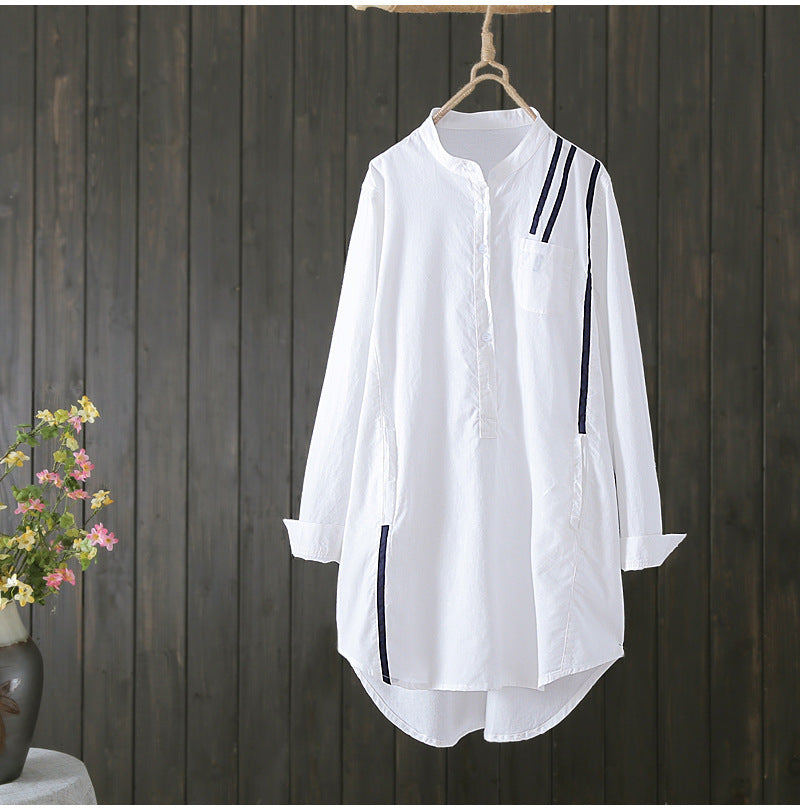 Women Cotton Blouse Long Sleeve Stripe Shirt Office Lady Casual Wear Over-sized Loose Top - MERGE.DAY.1.FREESTYLE