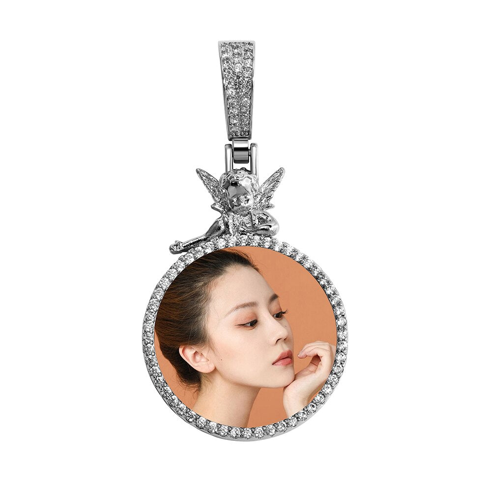 Personalized Custom Photo Pendan Round With Angel Accessories Jewelry - MERGE.DAY.1.FREESTYLE