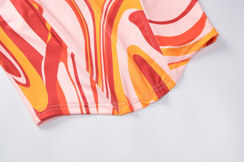 Print Off Shoulder Sleeveless Colorful Crop Top Mini Dress 2 Pieces Suit - MERGE.DAY.1.FREESTYLE