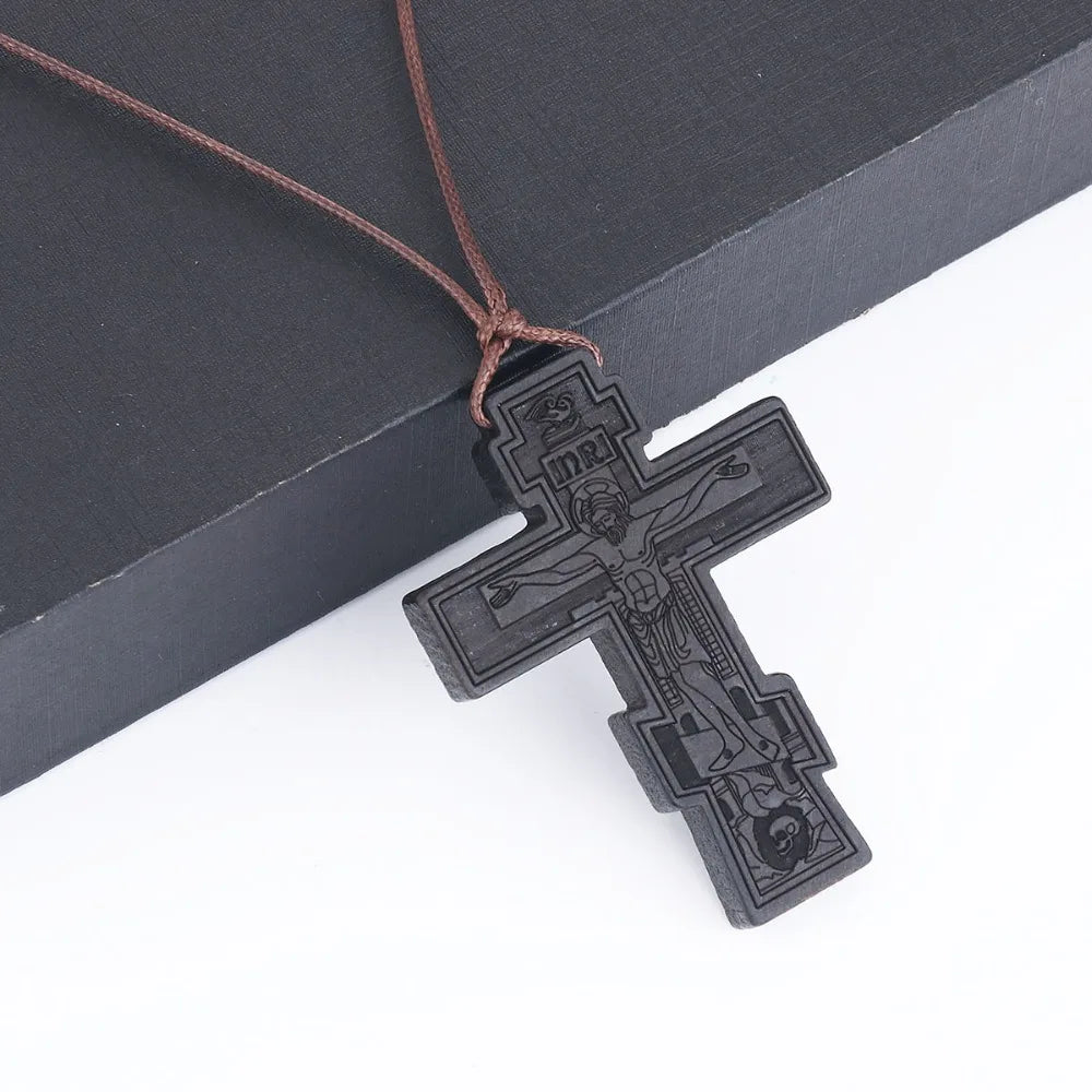 INRI red and black wood cross necklace rope chain religious - MERGE.DAY.1.FREESTYLE