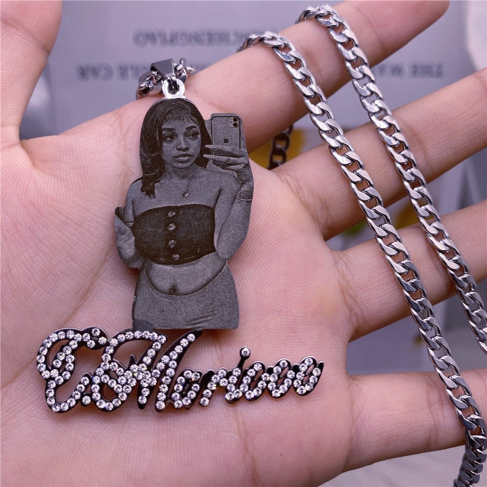 Custom Picture with Diamond Necklace Custom Nameplate Pendent Necklace - MERGE.DAY.1.FREESTYLE