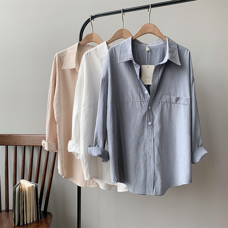 Loose Turn-down Collar Solid Female Shirts Tops Spring Summer Blouses - MERGE.DAY.1.FREESTYLE