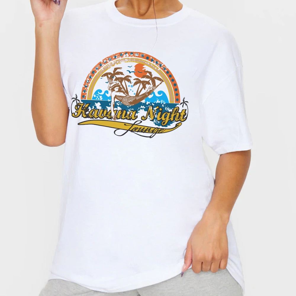 1pcs WHITE Tees Summer Casual Oversized Tee Best Surfing Santa Monica California Womens Retro Style - MERGE.DAY.1.FREESTYLE