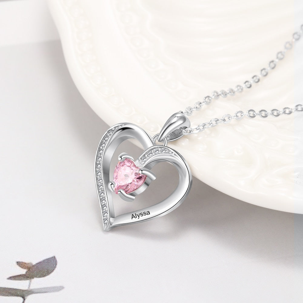 Engrave Name Heart Pendants with Customize Birthstone Necklace - MERGE.DAY.1.FREESTYLE