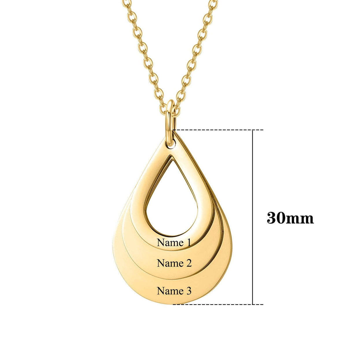 Personalized Name Necklaces Customized Engraved 3 Names Necklace Water Drop Shape Charm - MERGE.DAY.1.FREESTYLE