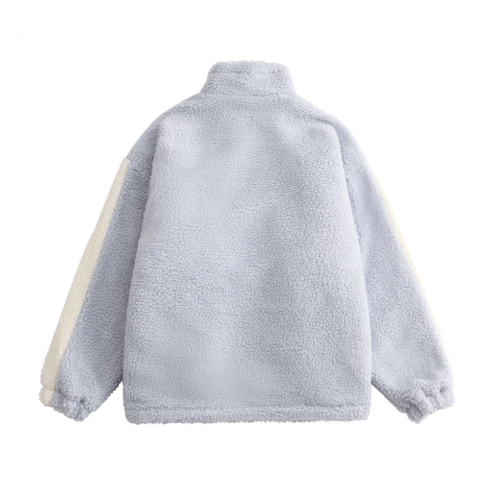 Color Block Patchwork Cotton Thick Warm Varsity Fuzzy Coat Jackets - MERGE.DAY.1.FREESTYLE