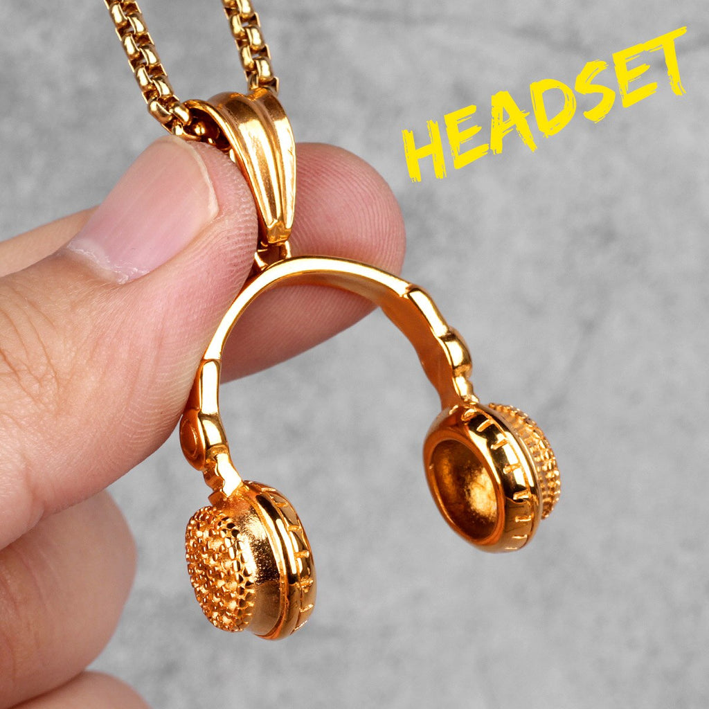 Headset Earphone Gold Mens Long Necklaces Pendants Chain Hip Hop for Boy Male Creativity Gift - MERGE.DAY.1.FREESTYLE