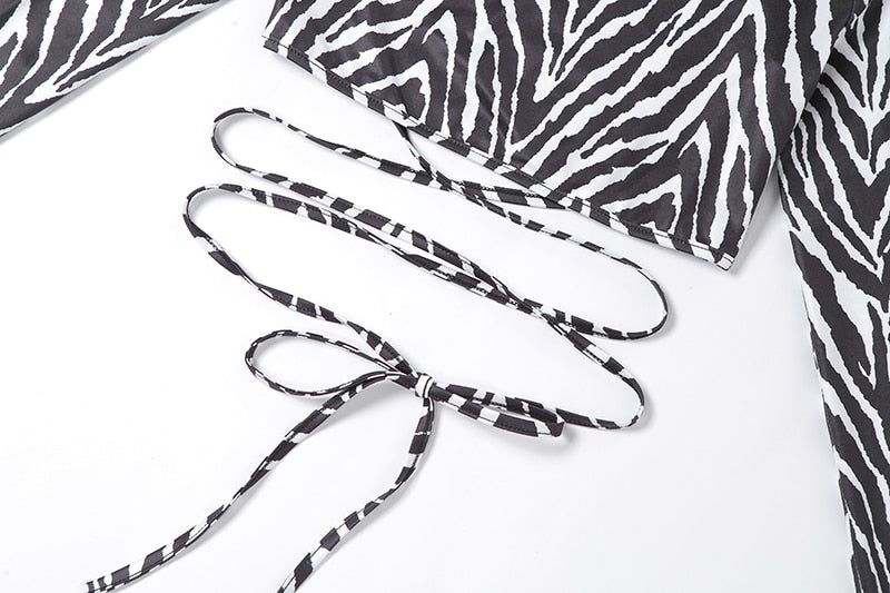 Leopard Zebra Printed Sexy Backless Lace ups Pullover Tees Women O-neck Slim Longsleeve Short T-Shirt - MERGE.DAY.1.FREESTYLE
