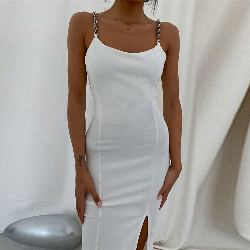 Women's Dresses Chain Strapless Sleeveless Solid Basic Split Knee-Length Bodycon 2022 - MERGE.DAY.1.FREESTYLE