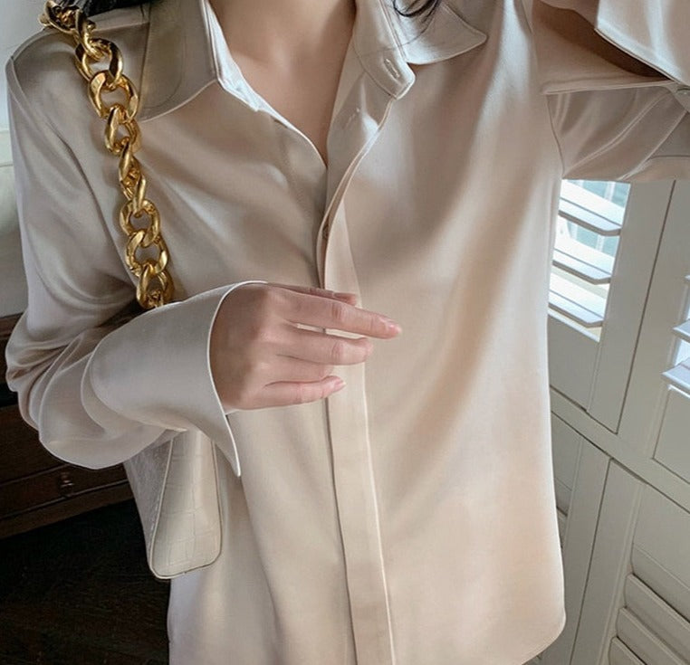 Full Sleeve Ladies Satin Blouses Blusas Single-breasted Loose Women Shirts - MERGE.DAY.1.FREESTYLE