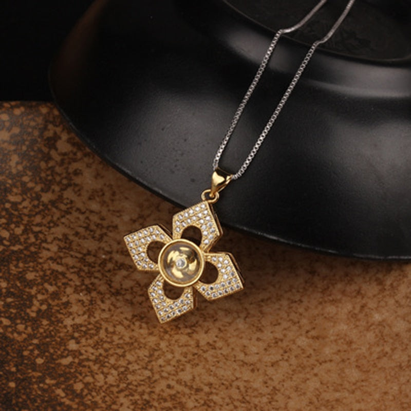 Rotatable Windmill Pendant Necklace AAA Cubic Zirconia Pave Gold Silver Color Crystal Necklace Jewelry - MERGE.DAY.1.FREESTYLE