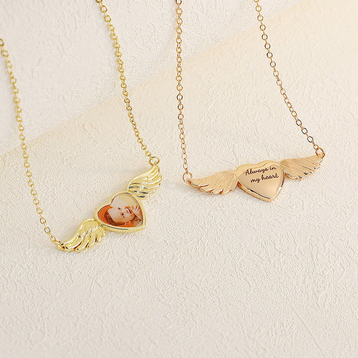 Engraved Text Custom Photo Angel Wing Heart Shaped Jewelry Gifts - MERGE.DAY.1.FREESTYLE