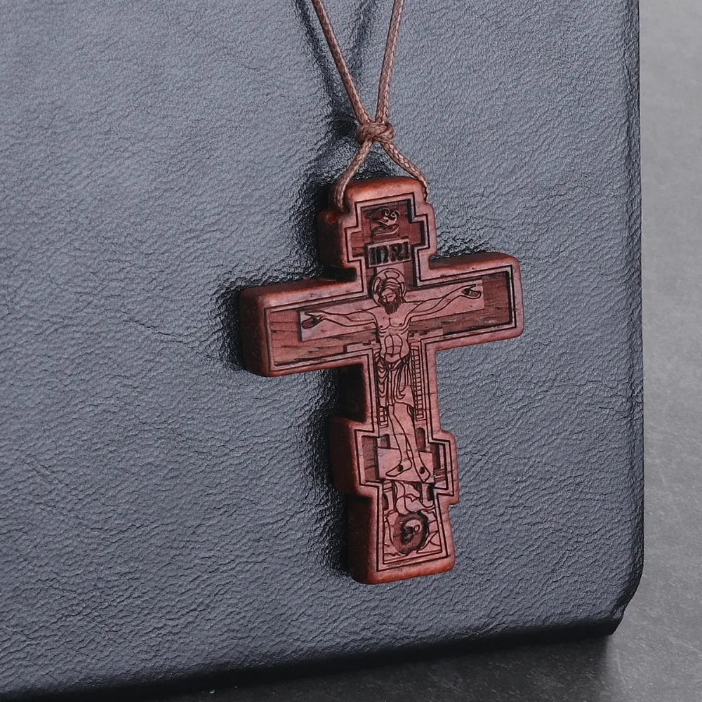 INRI red and black wood cross necklace rope chain religious - MERGE.DAY.1.FREESTYLE