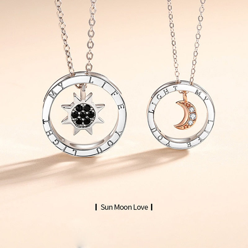 couple silver color ring sun and moon two-color pendant necklace jewelry gift - MERGE.DAY.1.FREESTYLE