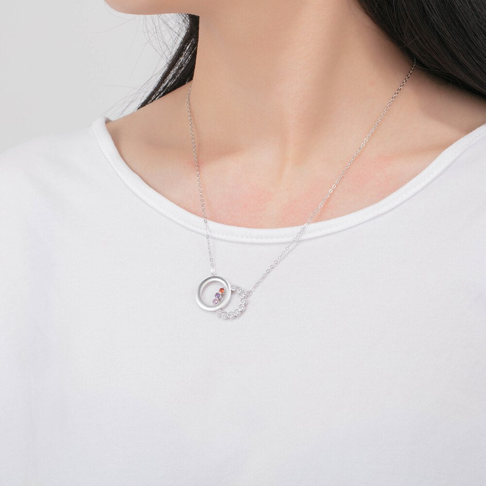 Personalized Name Interlocking Circle Pendants Custom 3 Birthstones Necklaces - MERGE.DAY.1.FREESTYLE