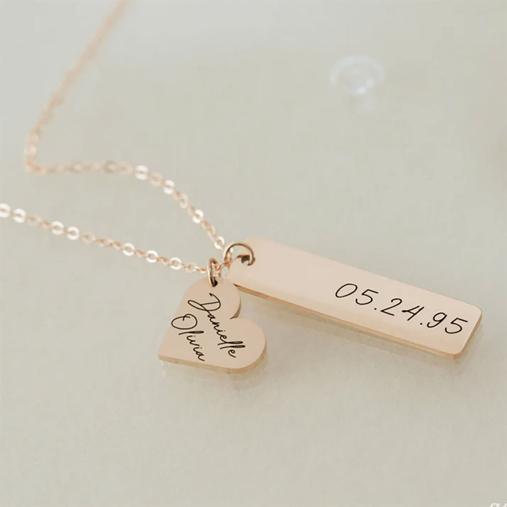 Heart-shaped Necklace Personalized Engraved Name Text Pendant - MERGE.DAY.1.FREESTYLE