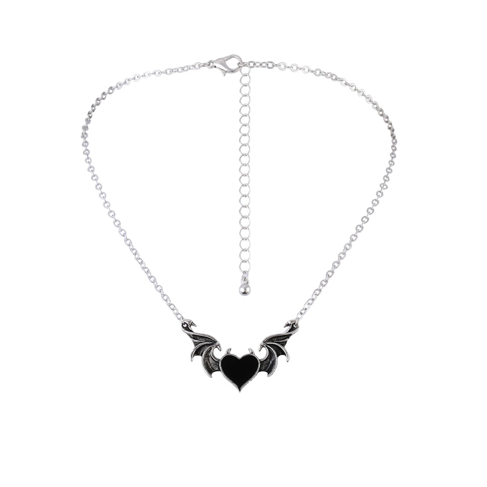 Women's Alloy Punk Style Hip-hop Black Devil Red Love Heart Pendant Necklace - MERGE.DAY.1.FREESTYLE