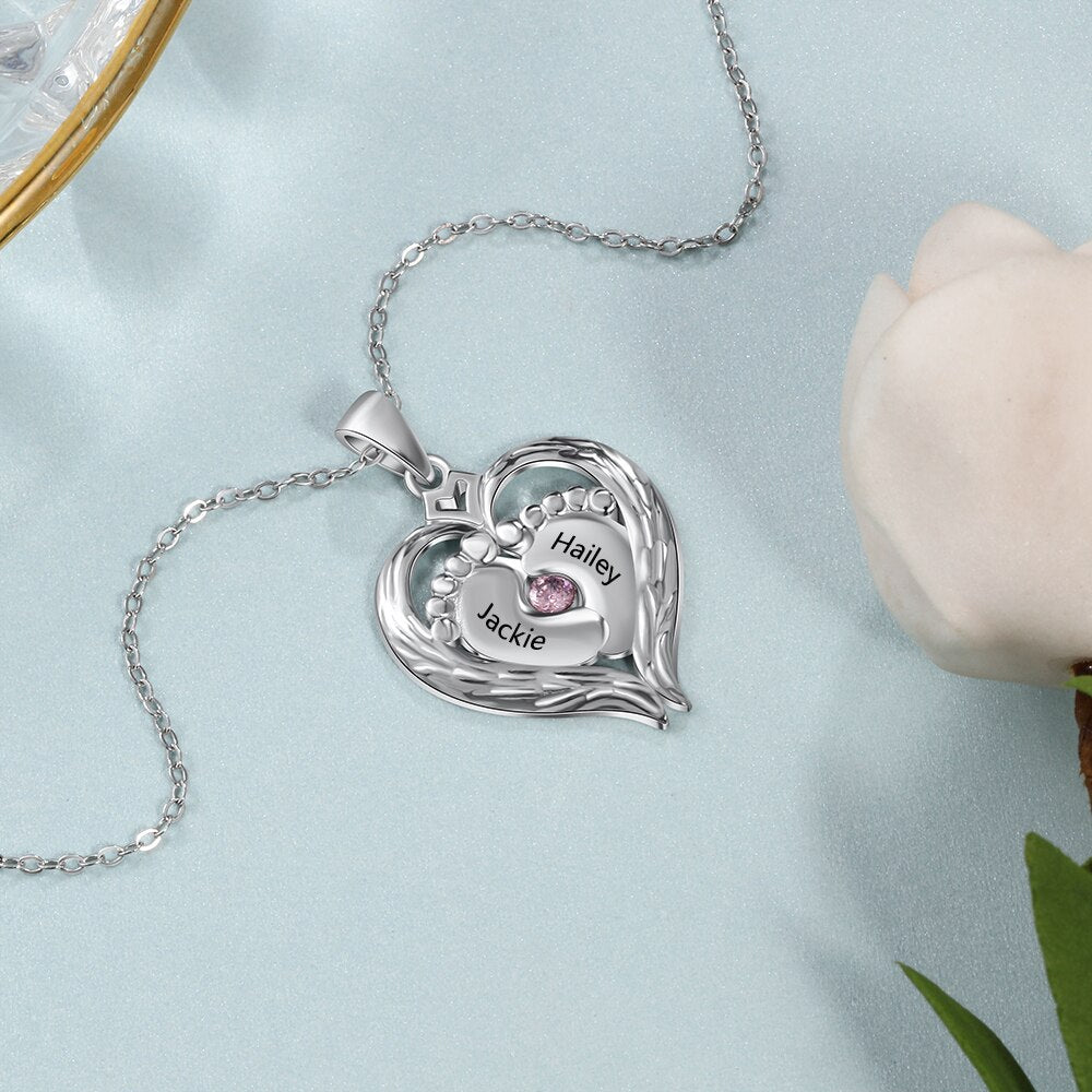 Personalized Baby Feet Necklace with Birthstone Heart Pendant - MERGE.DAY.1.FREESTYLE