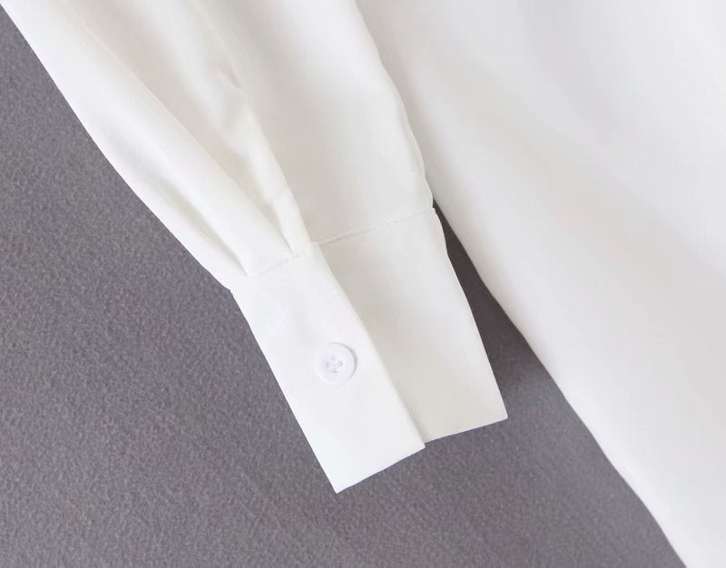 mini dress summer long sleeves women irregularity pleated vocation style loose white shirtdress - MERGE.DAY.1.FREESTYLE