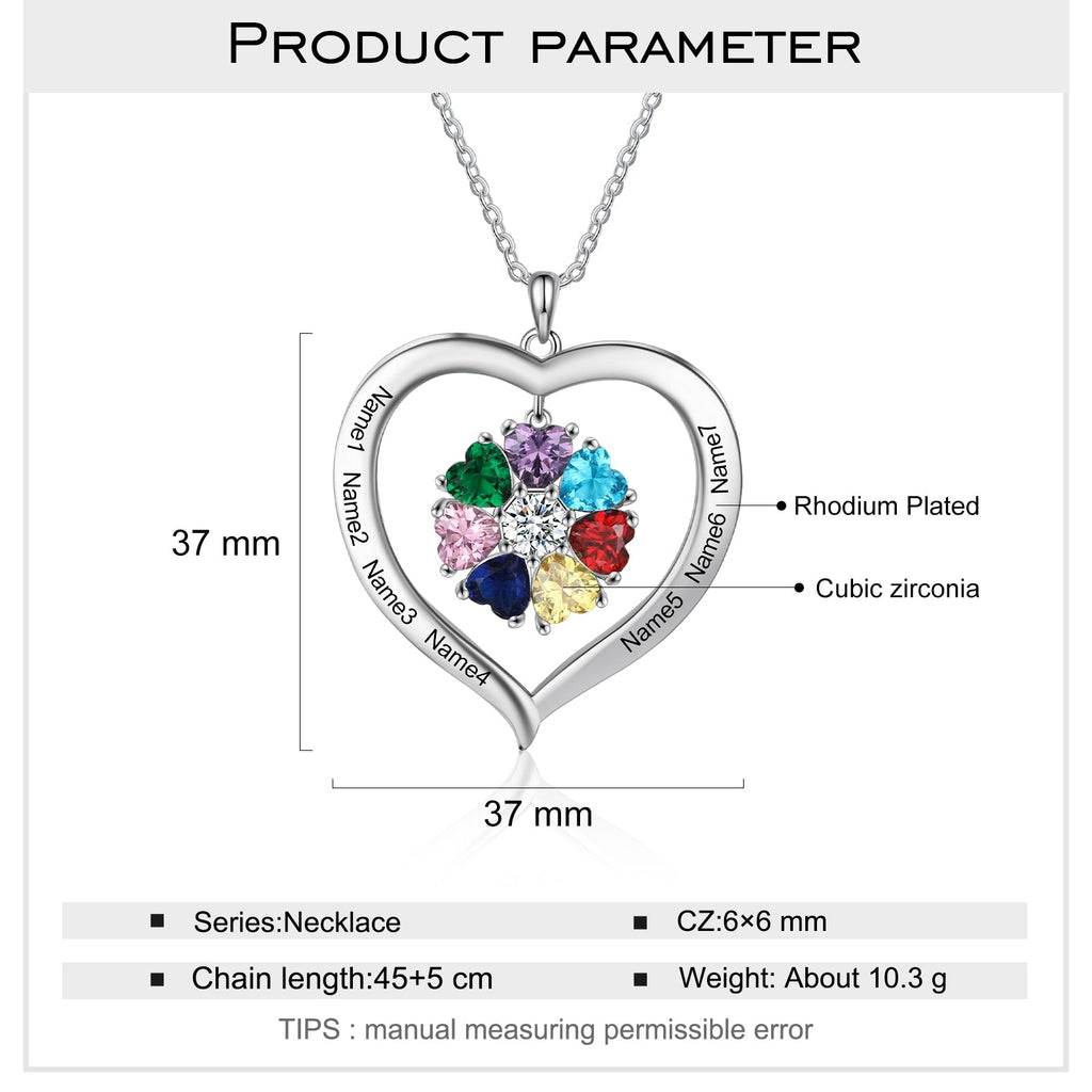 Personalized Heart Name Necklace with 1-8 Engraving Birthstone Pendant - MERGE.DAY.1.FREESTYLE