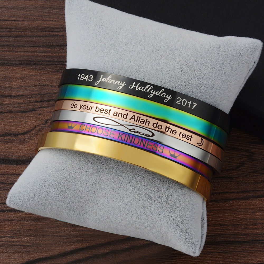 Custom Necklace Bar Engraved Name Text Bangle Cuff Jewelry - MERGE.DAY.1.FREESTYLE