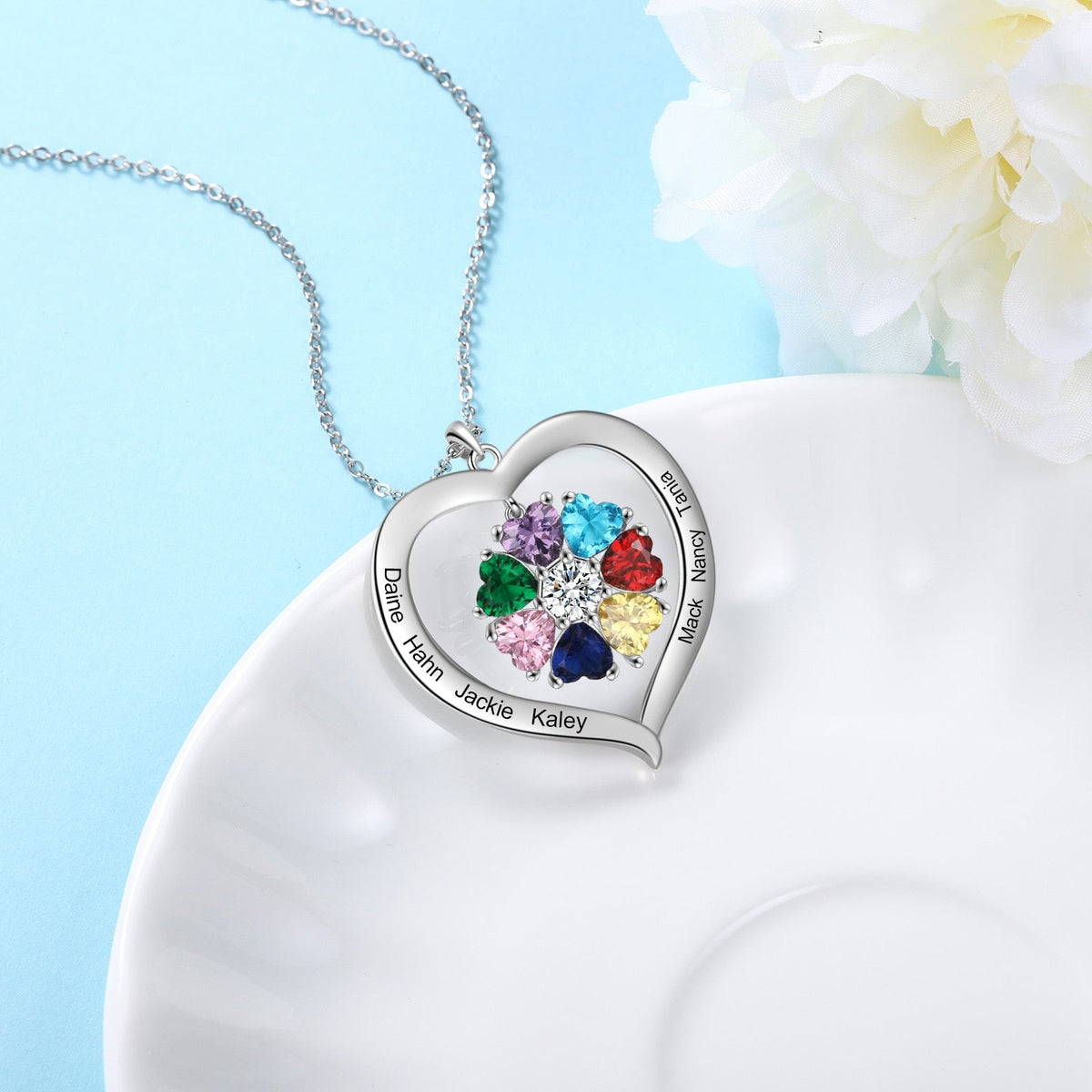 Personalized Heart Name Necklace with 1-8 Engraving Birthstone Pendant - MERGE.DAY.1.FREESTYLE