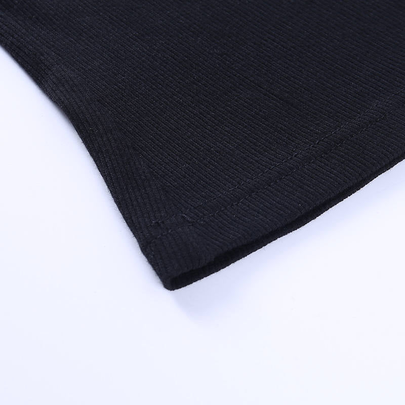 Sexy Hollow Out Slim Fit Long Sleeve Casual Round Neck Shirt Solid Black Tops T Shirt - MERGE.DAY.1.FREESTYLE
