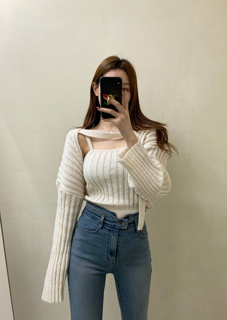Camisole Knitted Cardigans Women Two Piece Sets 2021 Autumn Sweater Jacket Woman - MERGE.DAY.1.FREESTYLE