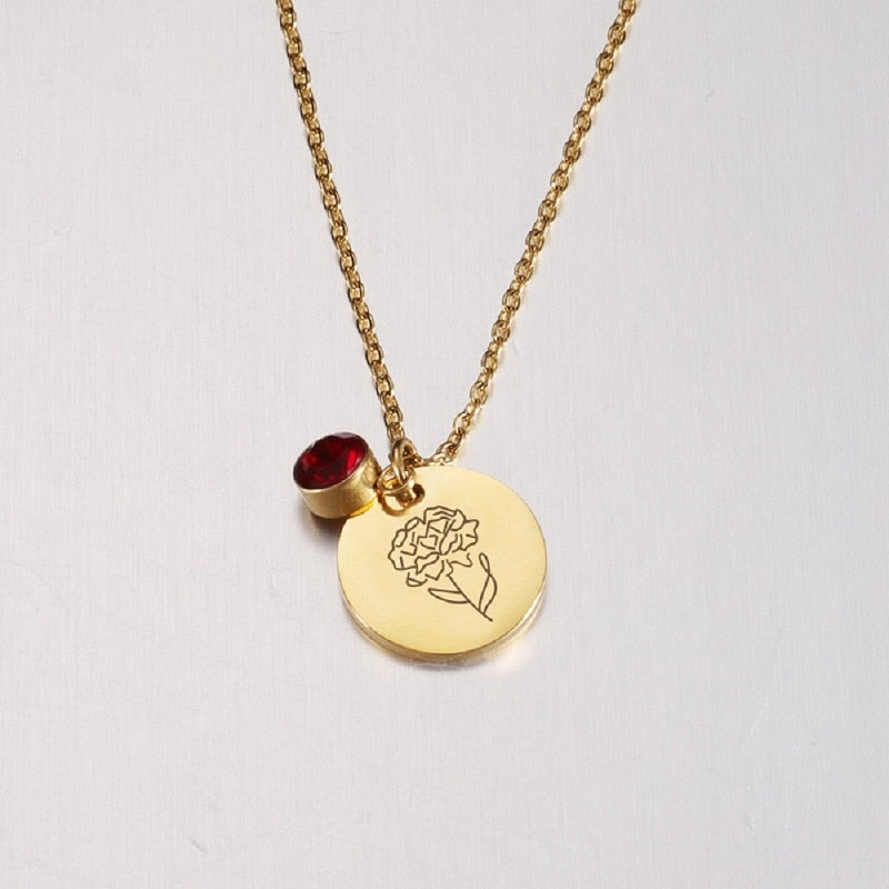 Stainless Steel Birth Flower Necklaces Birthstone Choker Necklace - MERGE.DAY.1.FREESTYLE